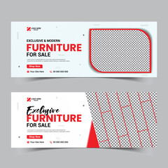 Exclusive furniture sale facebook cover design, social media web banner for product sale template