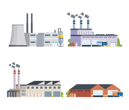 vector element factory buildings collection. flat design concept for city illustration