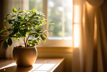 Generative AI Green Plant Close To Window In A Sunny Day