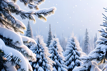 Trees in the snow and frost in winter. Generative AI