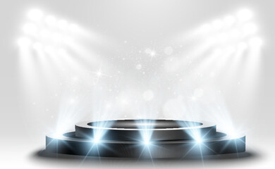 Wall Mural - podium, pedestal or platform, illuminated by spotlights in the background. vector illustration. brig
