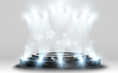 Wall Mural - podium, pedestal or platform, illuminated by spotlights in the background. vector illustration. brig