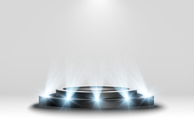 Wall Mural - podium, pedestal or platform, illuminated by spotlights in the background. vector illustration. brig