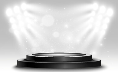 Wall Mural - podium, pedestal or platform, illuminated by spotlights in the background. vector illustration. brig