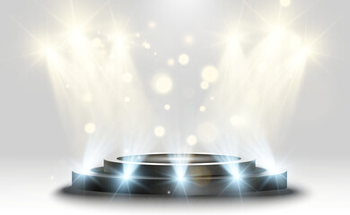 Wall Mural - podium, pedestal or platform, illuminated by spotlights in the background. vector illustration. brig