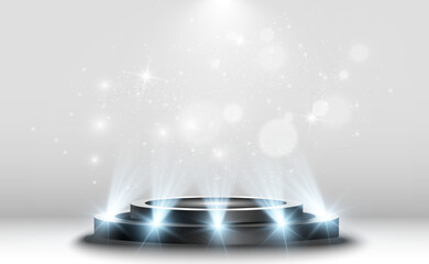 Wall Mural - podium, pedestal or platform, illuminated by spotlights in the background. vector illustration. brig
