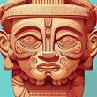 Primordial presence. Intense closeup of maya totem deity's visage. Fictional image in ancient ethnic style. AI-generated