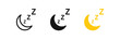 Moon sleep icon. Rest zzz symbol. Night signs. Bedtime symbols. Dream concept icons. Black, yellow color. Vector sign.