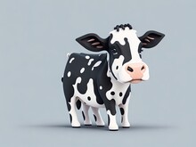 Cute Baby A Black And White Cow Illustration 3d Style On White Background. Ai Generative