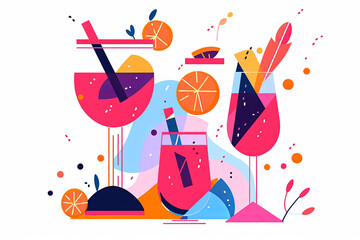 Sticker - Colourful summer cocktail drink. Flat illustration style. Generative ai