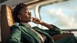 © Dangubic - A fictional person. Elegant Businesswoman Engaged in Phone Conversation on Yacht Deck