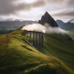 Poster - Train track going through the mountains