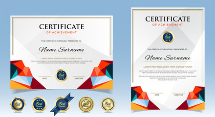 Wall Mural - Abstract geometric certificate template. Modern certificate with badges. For award, business, and education needs. Diploma vector template
