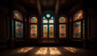 © djvstock - Inside the old Gothic chapel, stained glass illuminates ancient history generated by AI