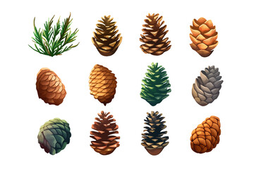 Canvas Print - Pine cone vector set collection graphic clipart design. Generative AI