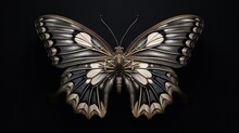  A Butterfly With White And Black Wings On A Black Background.  Generative Ai