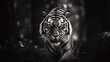© Oleg - a black and white photo of a tiger in the woods.  generative ai