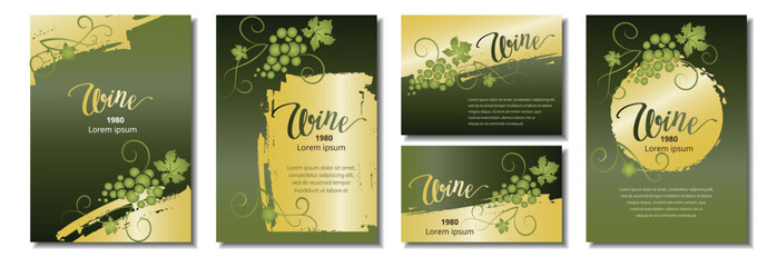 Wall Mural - Collection labels for wine. Green and gold backgrounds with grapes.