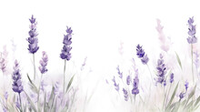Border Of Tender Watercolor Lavender Flowers Border On Transparent Background, AI Generated