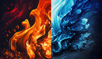 Wall Mural - Fire and Ice Concept art - Illustration - AI generated