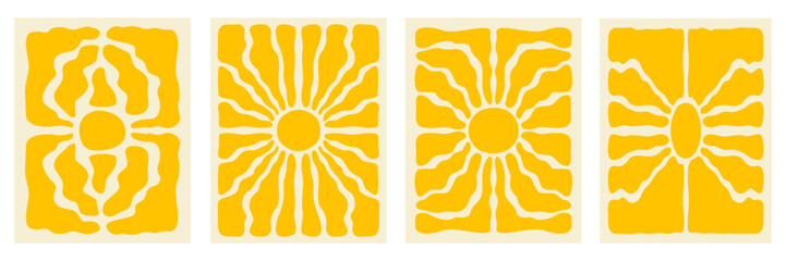 Poster - Vertical retro set groovy backgrounds with bright sunburst in style 60s, 70s. Trendy colorful graphic print. Vector illustration