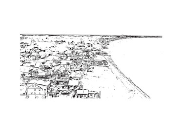 Building view with landmark of Provincetown is the town in Massachusetts. Hand drawn sketch illustration in vector.