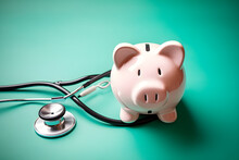 Health Care Costs. Piggy Bank Piggy Bank With Doctor Stethoscope 