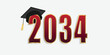 2034 red and gold numbers with graduation hat. vector illustration