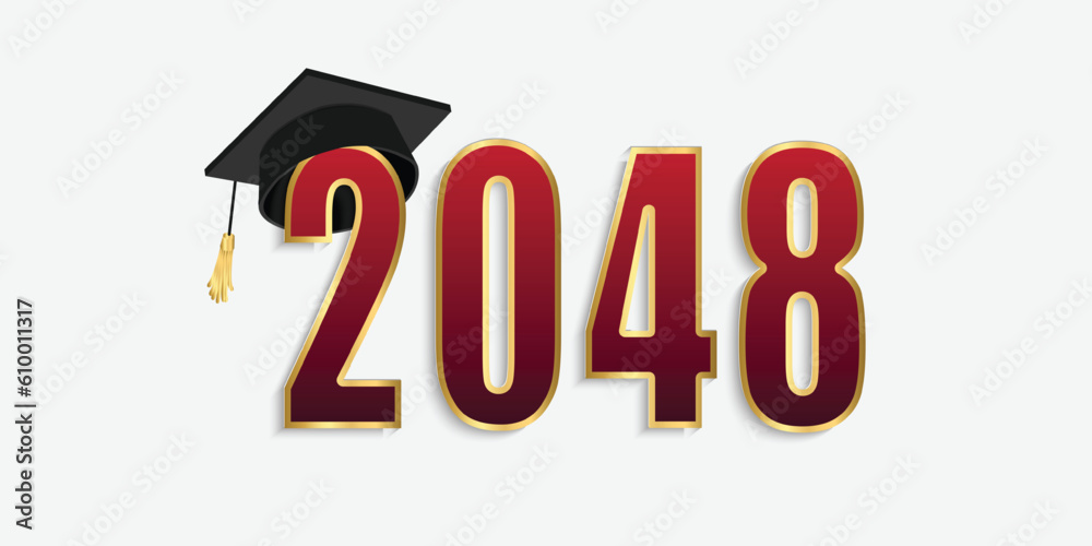 2048 red and gold numbers with graduation hat. vector illustration ...