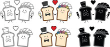 Cute Wedding Toast Pun Bride & Groom Clipart Set - Outline, Silhouette & Color