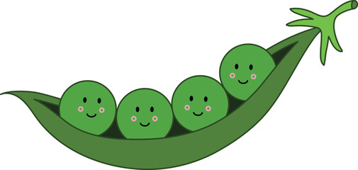 Wall Mural - Cute Four Peas in a Pod Clipart Graphic - Color