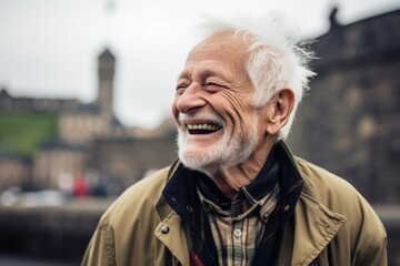 Portrait of a happy senior man in Edinburgh, Scotland, UK