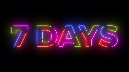 7 days colored text. Laser vintage effect. Infinite loopable 4K animation