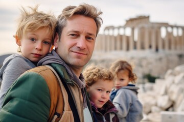 Wall Mural - Father with his children in front of Parthenon in Athens, Greece