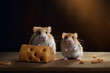 Two beautiful hamsters with cheese created with Generative AI technology