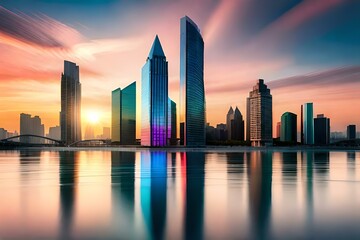 Wall Mural - city skyline at sunset