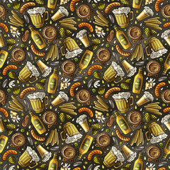 Wall Mural - Cartoon cute doodles Beer seamless pattern