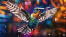 A Pretty Hummingbird With Colorful Wings Flying