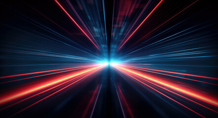 Poster - Futuristic speed motion with blue and red rays of light abstract background