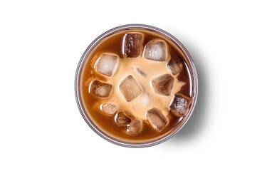 Wall Mural - top view of iced coffee americano created with Generative AI technology