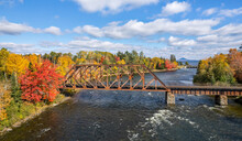 Autumn Colors On The River At Moosehead Lake, Maine - Train Trestle
