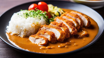 Wall Mural - Katsu curry and rice created with Generative AI technology