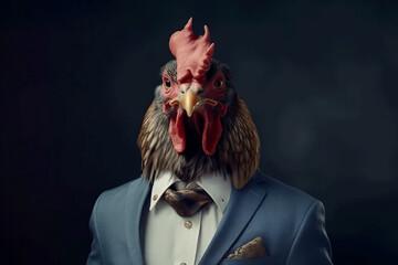 Wall Mural - Portrait of a Chicken dressed in a formal business suit, generative AI