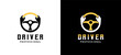 Vector hand holding car steering wheel for car driver logo design