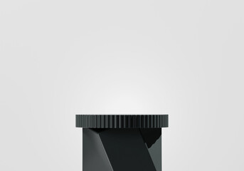 Poster - 3D rendering black platform podium product presentation with white background