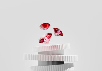 Poster - Abstract ruby diamond gem placed on white pedestal background 3d render