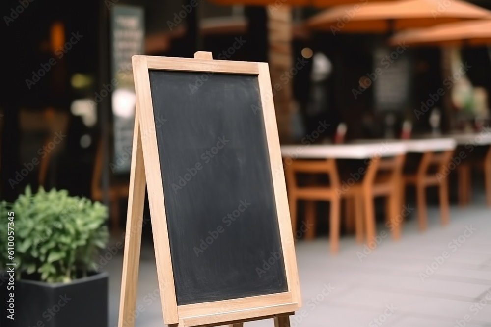 Black chalkboard outside of restaurant, display for menu and food advertisement, mock up