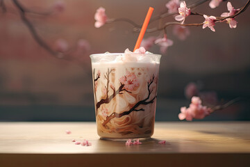 Wall Mural - Sakura iced coffee created with Generative AI technology