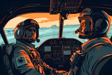 Pilots in the cockpit of a helicopter