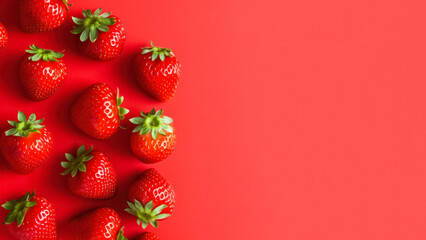 Wall Mural - Ripe strawberry on a red  bright background with a copy space for text, isolated, Generative AI